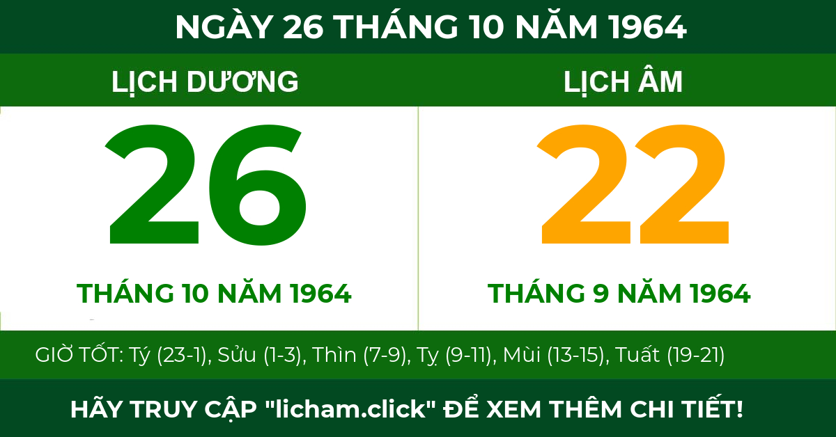 lịch âm ngày 26 tháng 10 năm 1964
