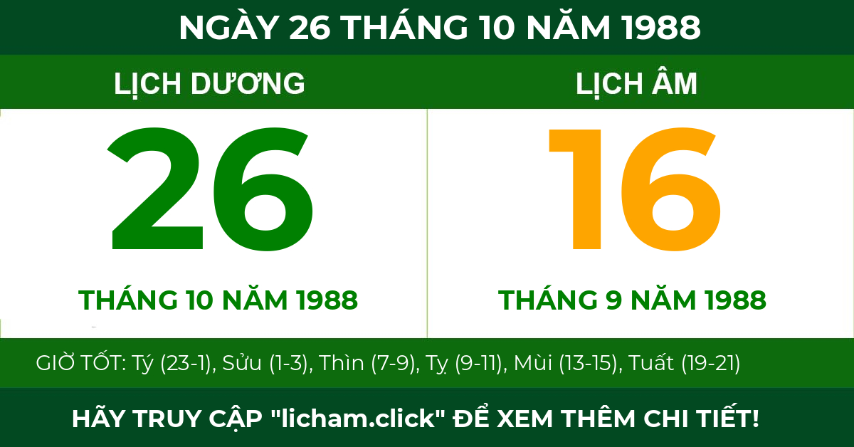 lịch âm ngày 26 tháng 10 năm 1988
