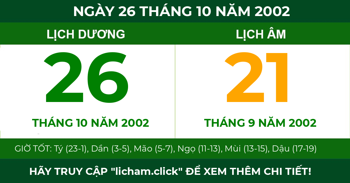 lịch âm ngày 26 tháng 10 năm 2002