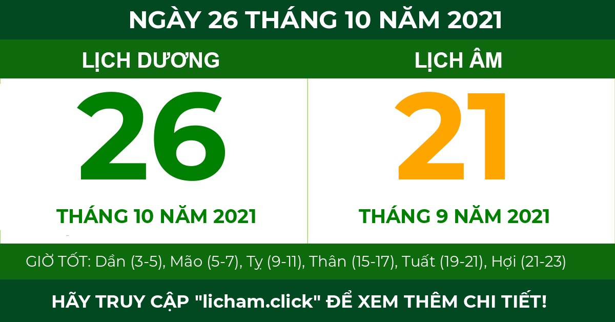 lịch âm ngày 26 tháng 10 năm 2021
