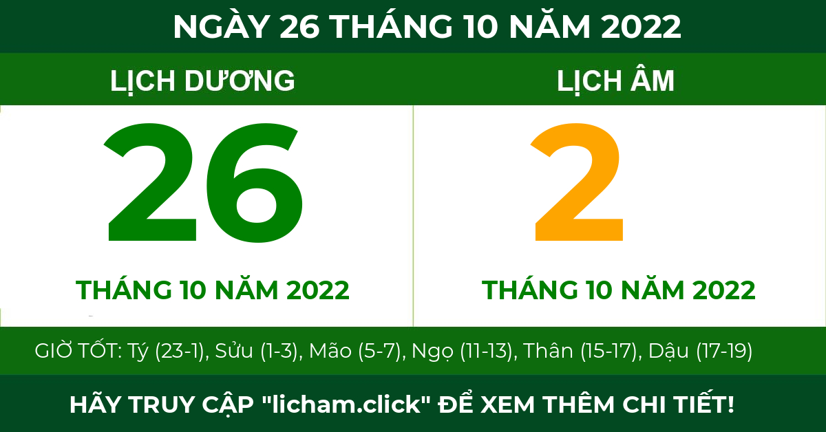 lịch âm ngày 26 tháng 10 năm 2022