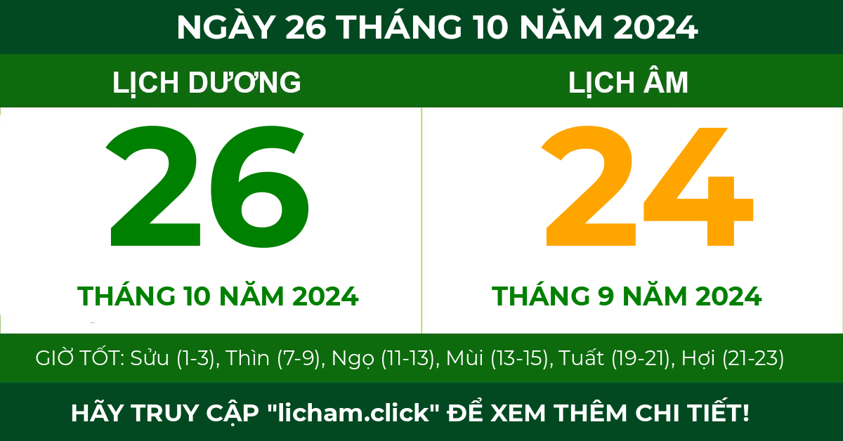 lịch âm ngày 26 tháng 10 năm 2024