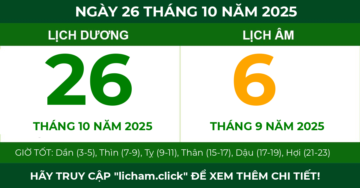 lịch âm ngày 26 tháng 10 năm 2025