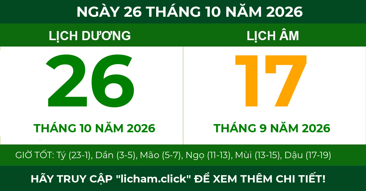 lịch âm ngày 26 tháng 10 năm 2026