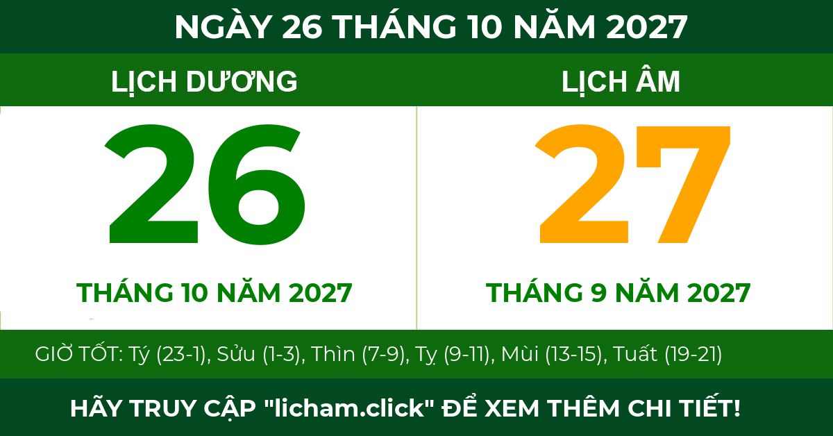lịch âm ngày 26 tháng 10 năm 2027