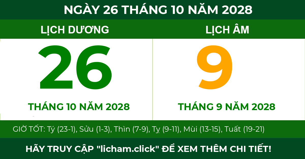 lịch âm ngày 26 tháng 10 năm 2028