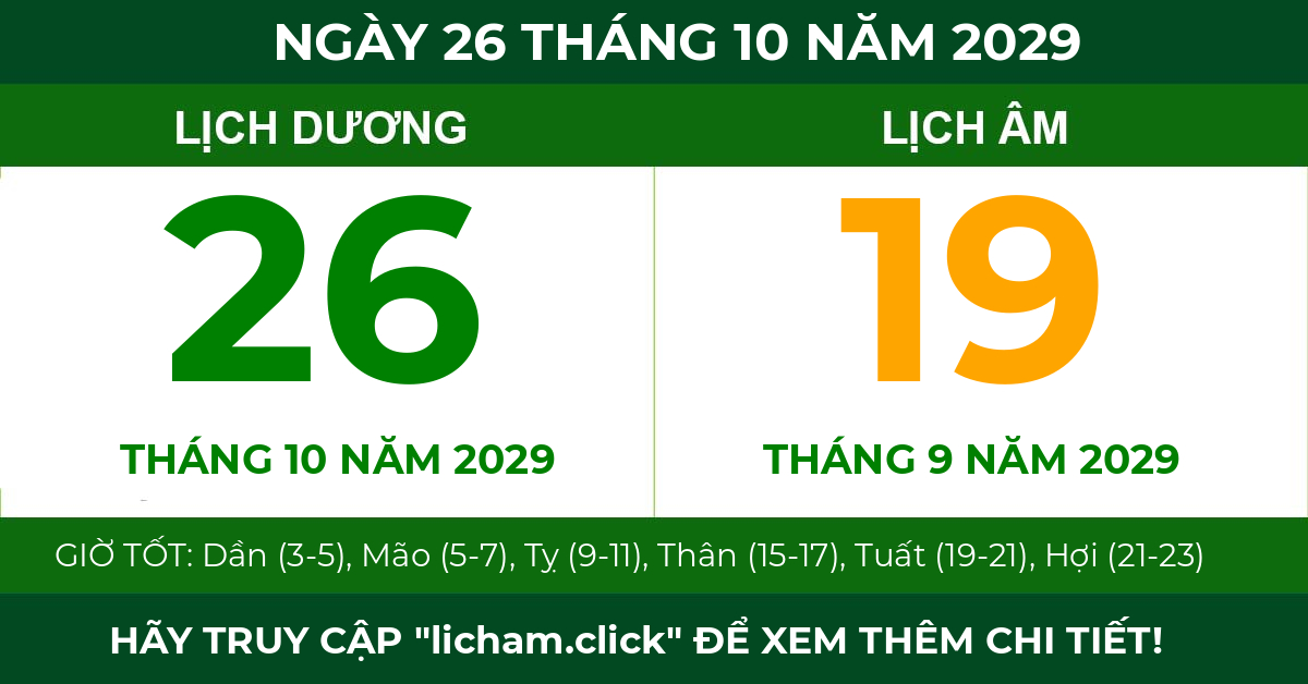 lịch âm ngày 26 tháng 10 năm 2029