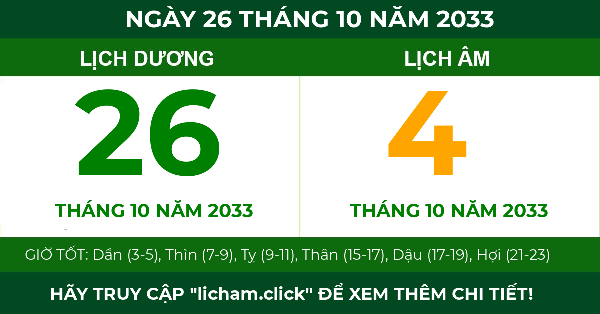 lịch âm ngày 26 tháng 10 năm 2033