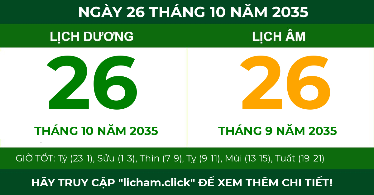 lịch âm ngày 26 tháng 10 năm 2035