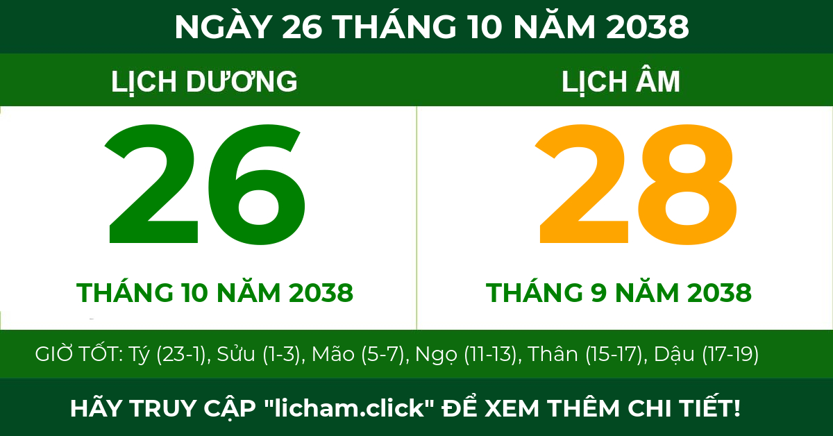 lịch âm ngày 26 tháng 10 năm 2038