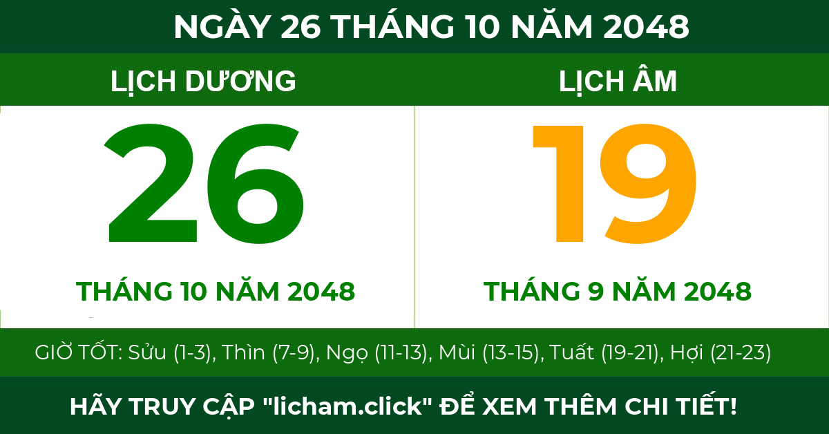 lịch âm ngày 26 tháng 10 năm 2048
