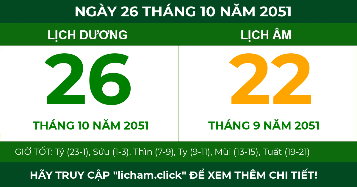 lịch âm ngày 26 tháng 10 năm 2051
