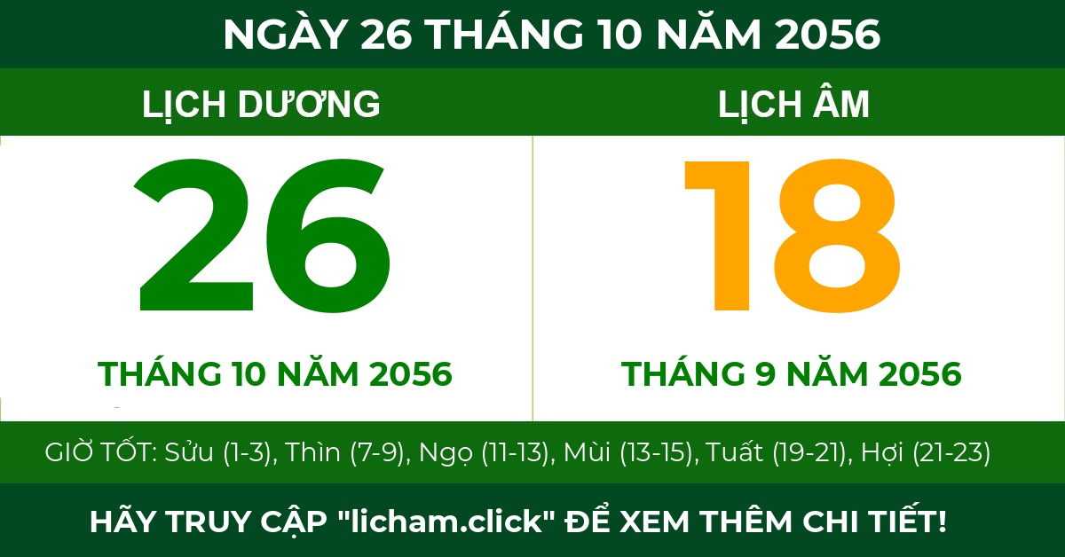 lịch âm ngày 26 tháng 10 năm 2056