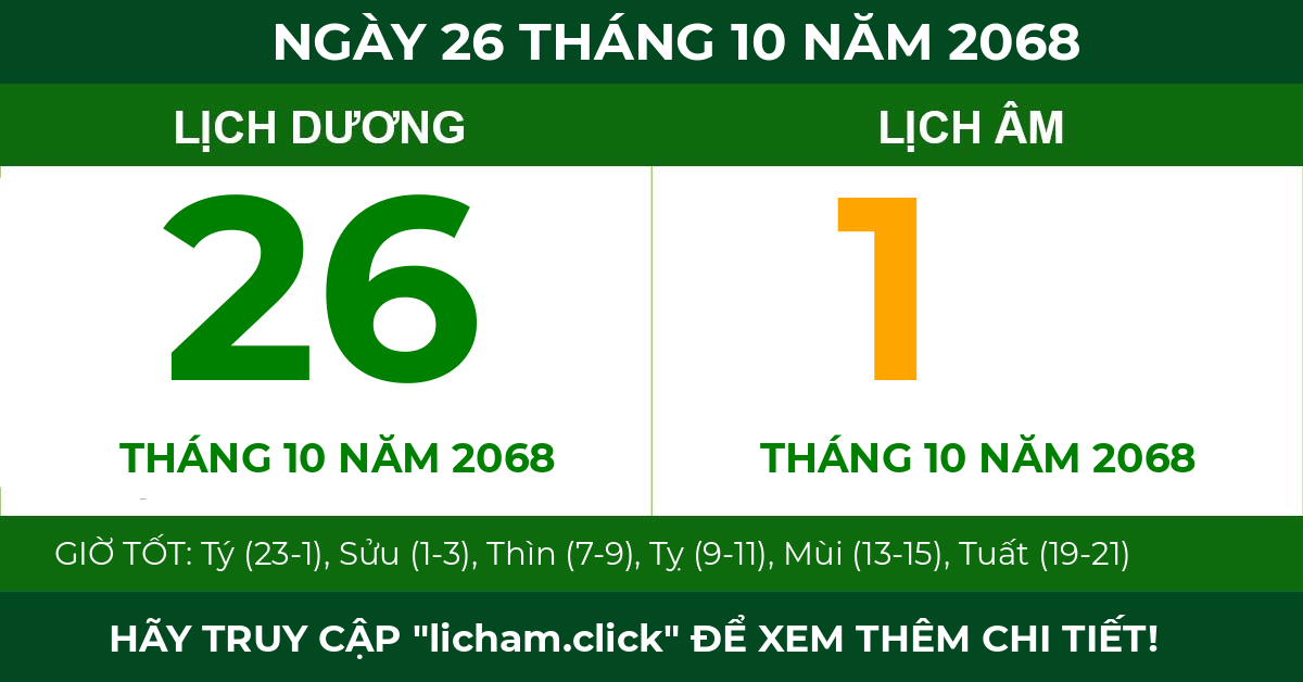 lịch âm ngày 26 tháng 10 năm 2068