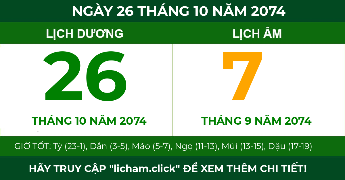 lịch âm ngày 26 tháng 10 năm 2074