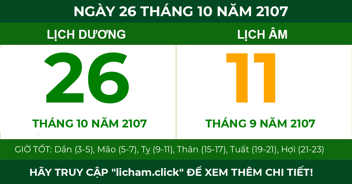 lịch âm ngày 26 tháng 10 năm 2107