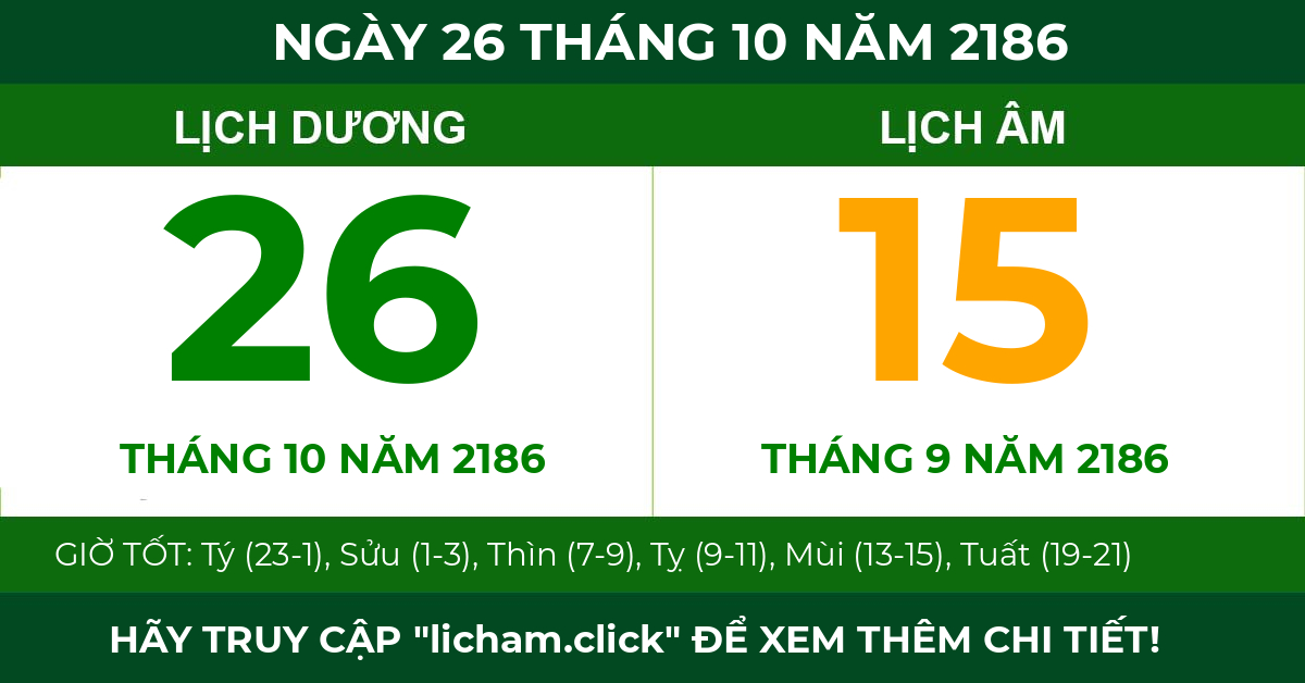 lịch âm ngày 26 tháng 10 năm 2186