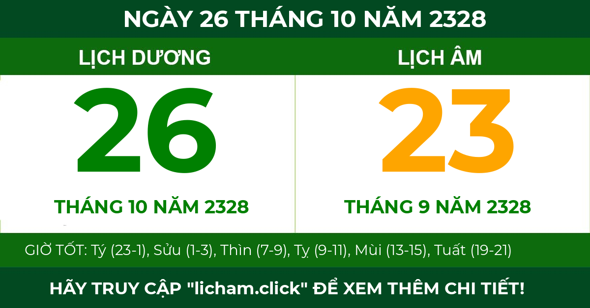 lịch âm ngày 26 tháng 10 năm 2328