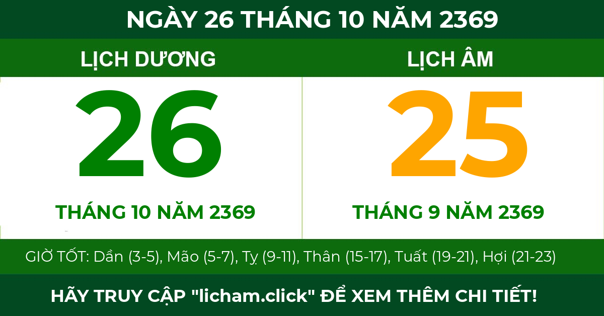 lịch âm ngày 26 tháng 10 năm 2369