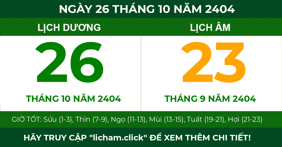 lịch âm ngày 26 tháng 10 năm 2404
