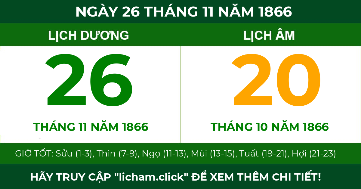 lịch âm ngày 26 tháng 11 năm 1866