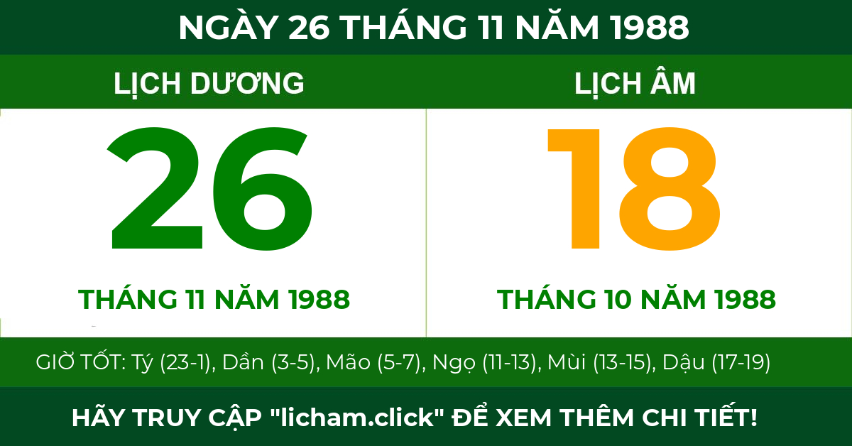 lịch âm ngày 26 tháng 11 năm 1988