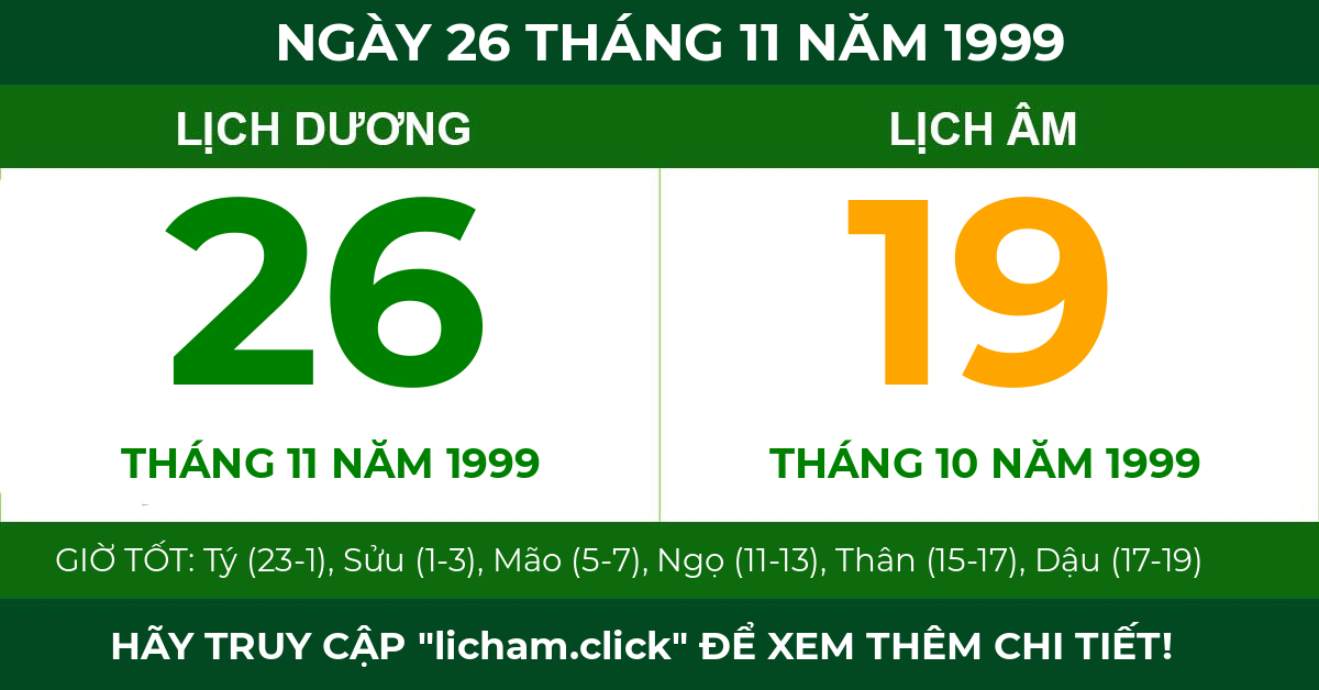 lịch âm ngày 26 tháng 11 năm 1999
