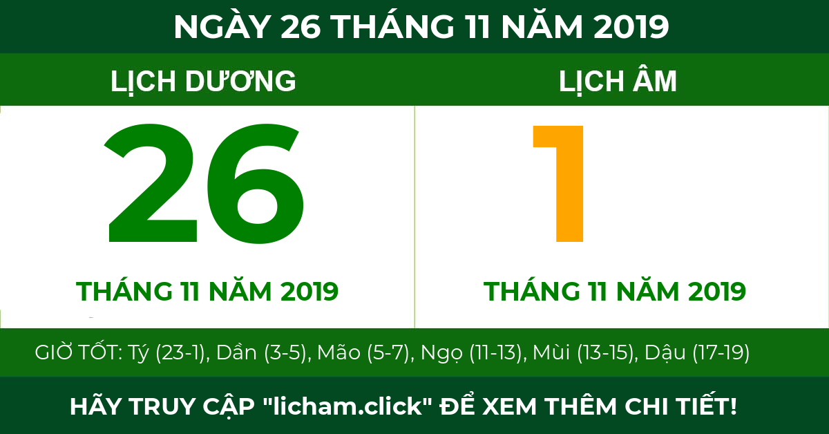 lịch âm ngày 26 tháng 11 năm 2019