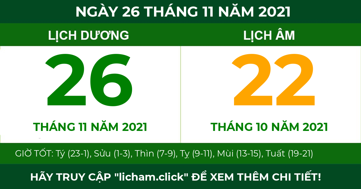 lịch âm ngày 26 tháng 11 năm 2021