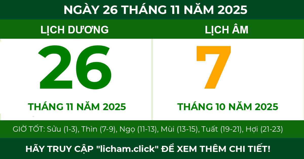 lịch âm ngày 26 tháng 11 năm 2025