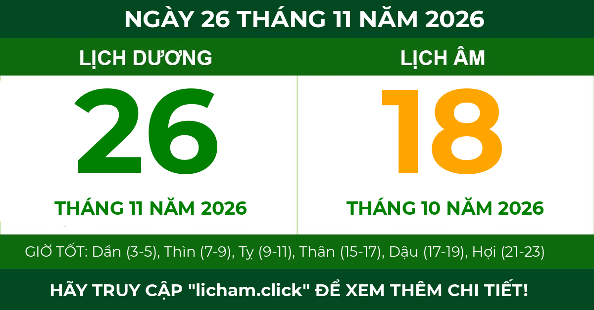 lịch âm ngày 26 tháng 11 năm 2026