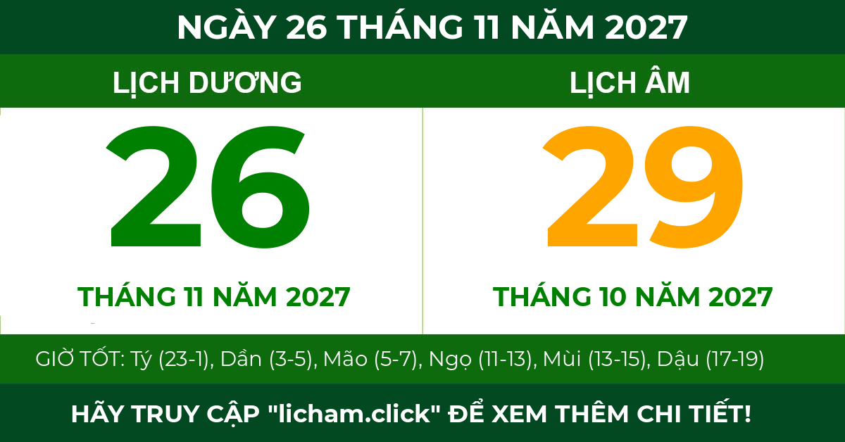 lịch âm ngày 26 tháng 11 năm 2027