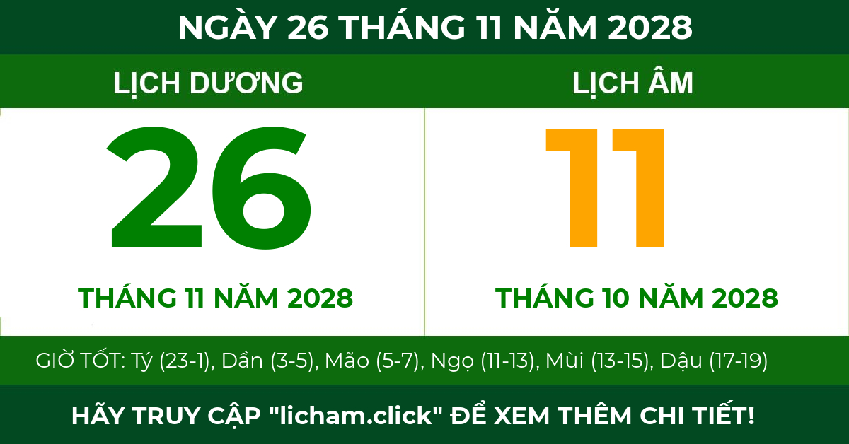 lịch âm ngày 26 tháng 11 năm 2028