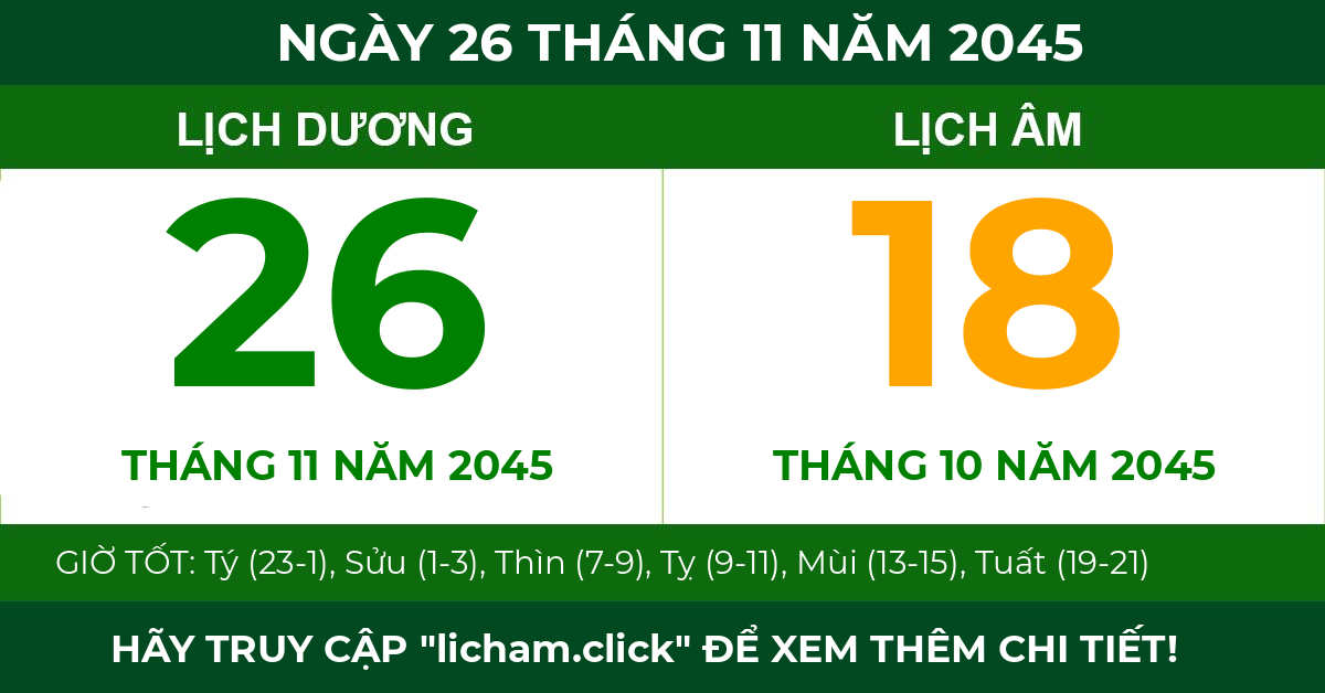 lịch âm ngày 26 tháng 11 năm 2045