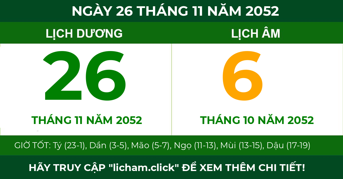 lịch âm ngày 26 tháng 11 năm 2052