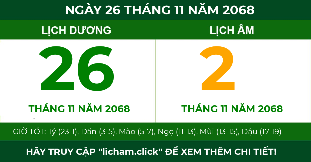 lịch âm ngày 26 tháng 11 năm 2068