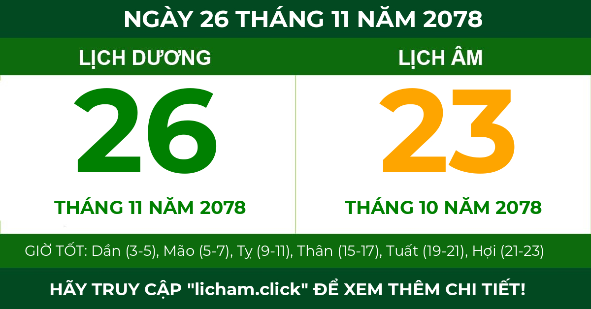 lịch âm ngày 26 tháng 11 năm 2078