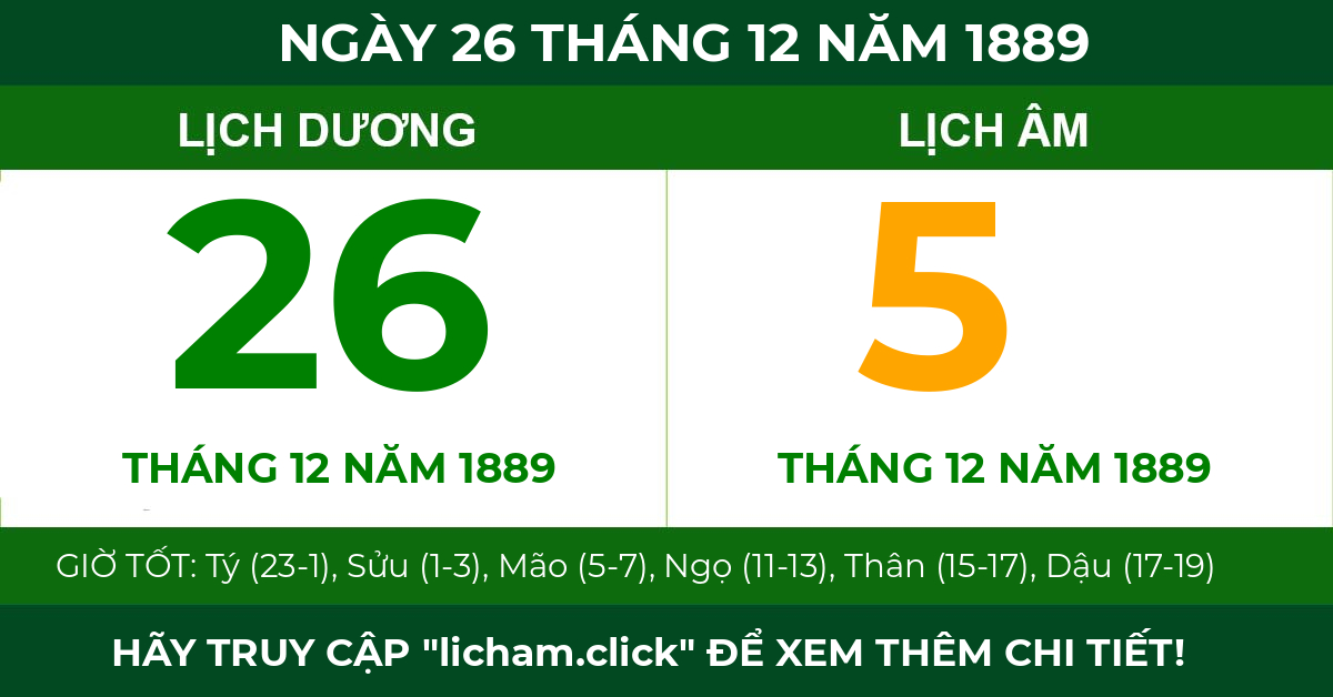lịch âm ngày 26 tháng 12 năm 1889