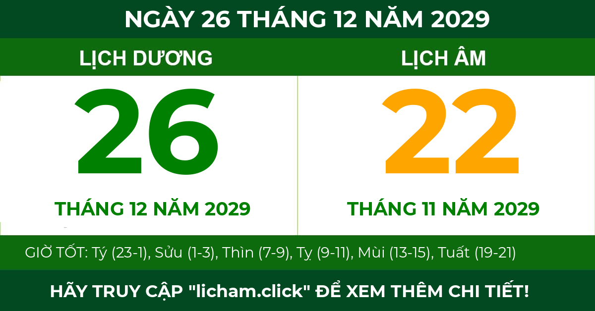 lịch âm ngày 26 tháng 12 năm 2029