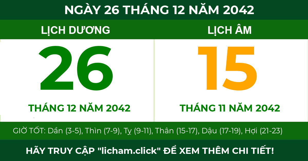 lịch âm ngày 26 tháng 12 năm 2042