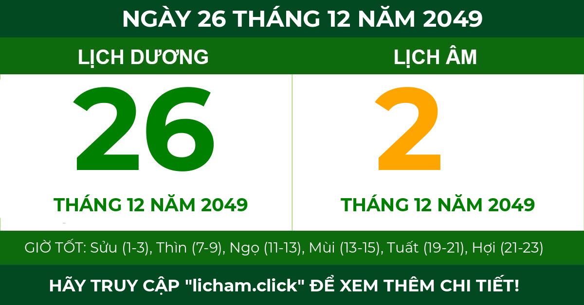 lịch âm ngày 26 tháng 12 năm 2049