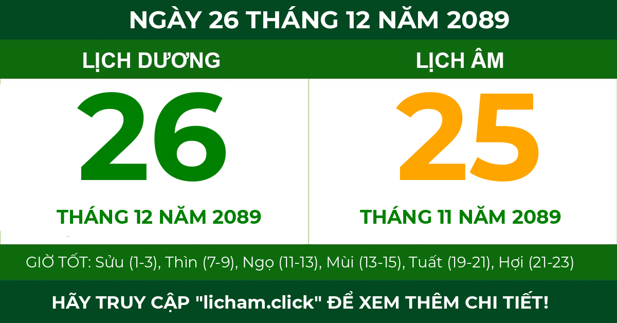 lịch âm ngày 26 tháng 12 năm 2089