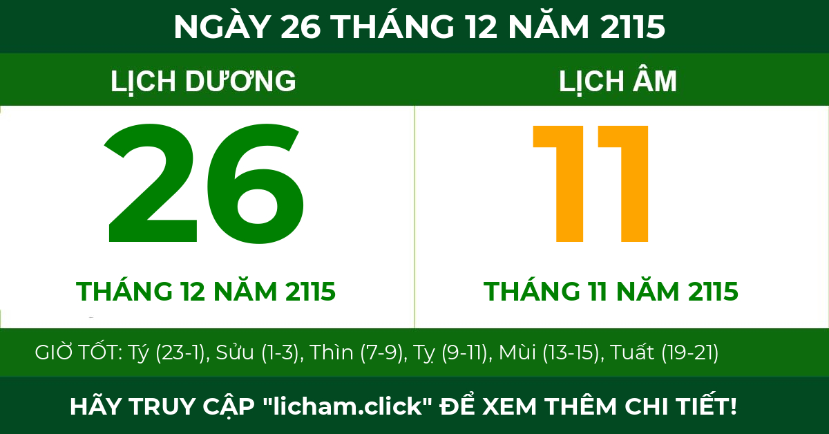 lịch âm ngày 26 tháng 12 năm 2115