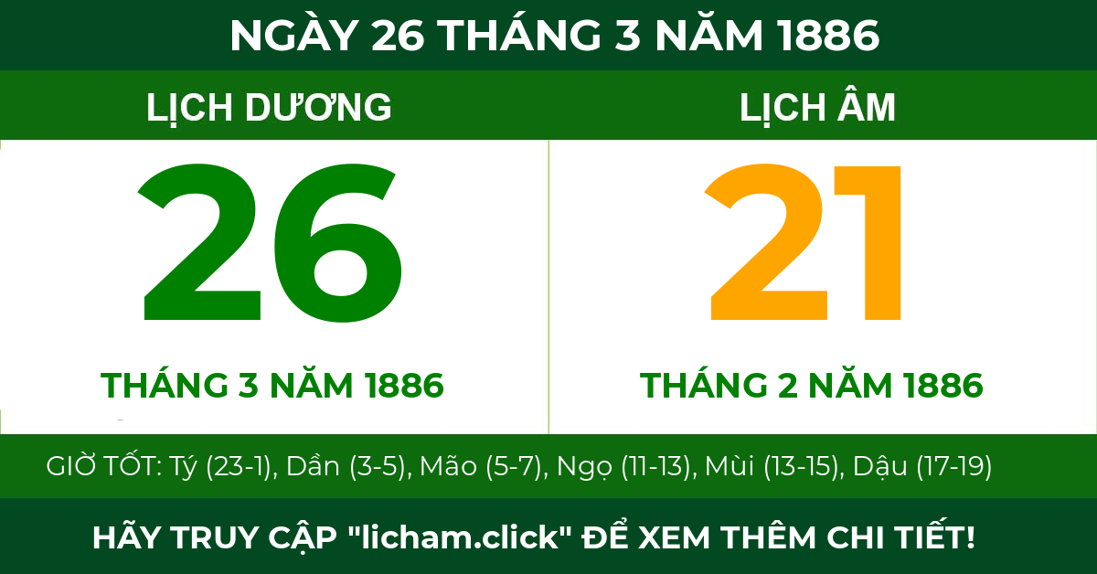 lịch âm ngày 26 tháng 3 năm 1886