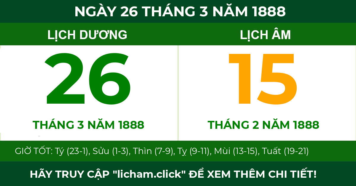 lịch âm ngày 26 tháng 3 năm 1888