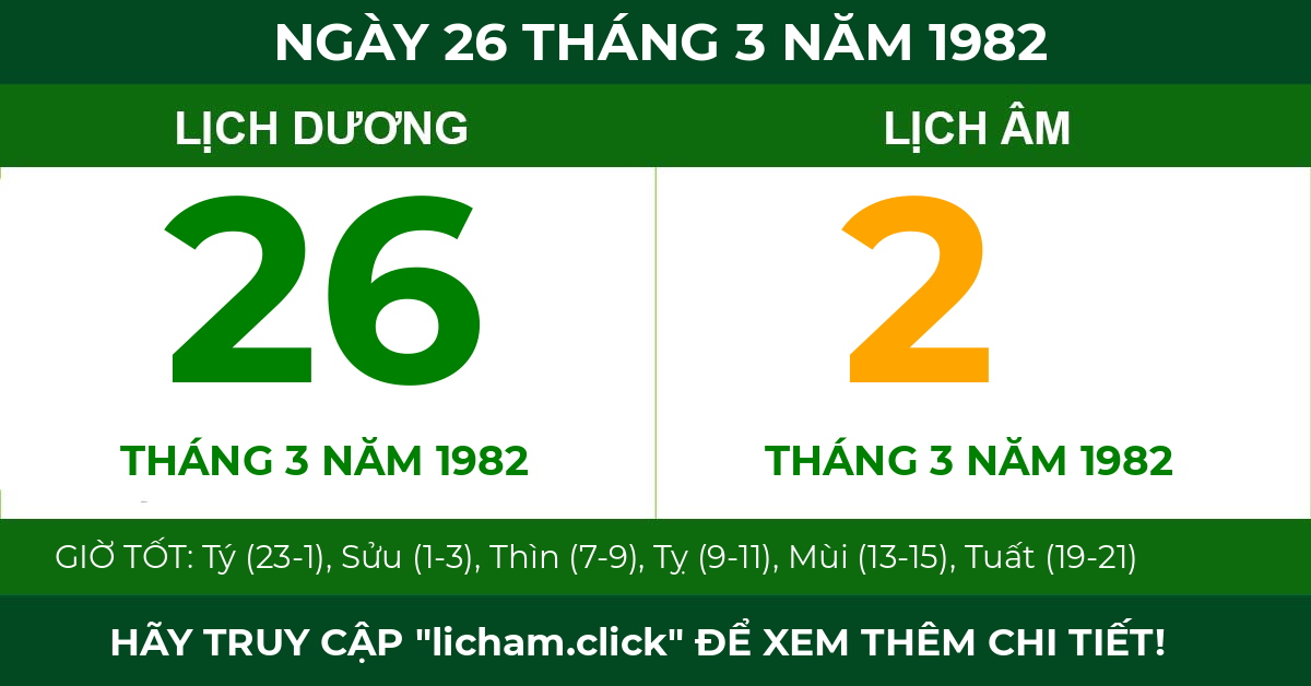 lịch âm ngày 26 tháng 3 năm 1982