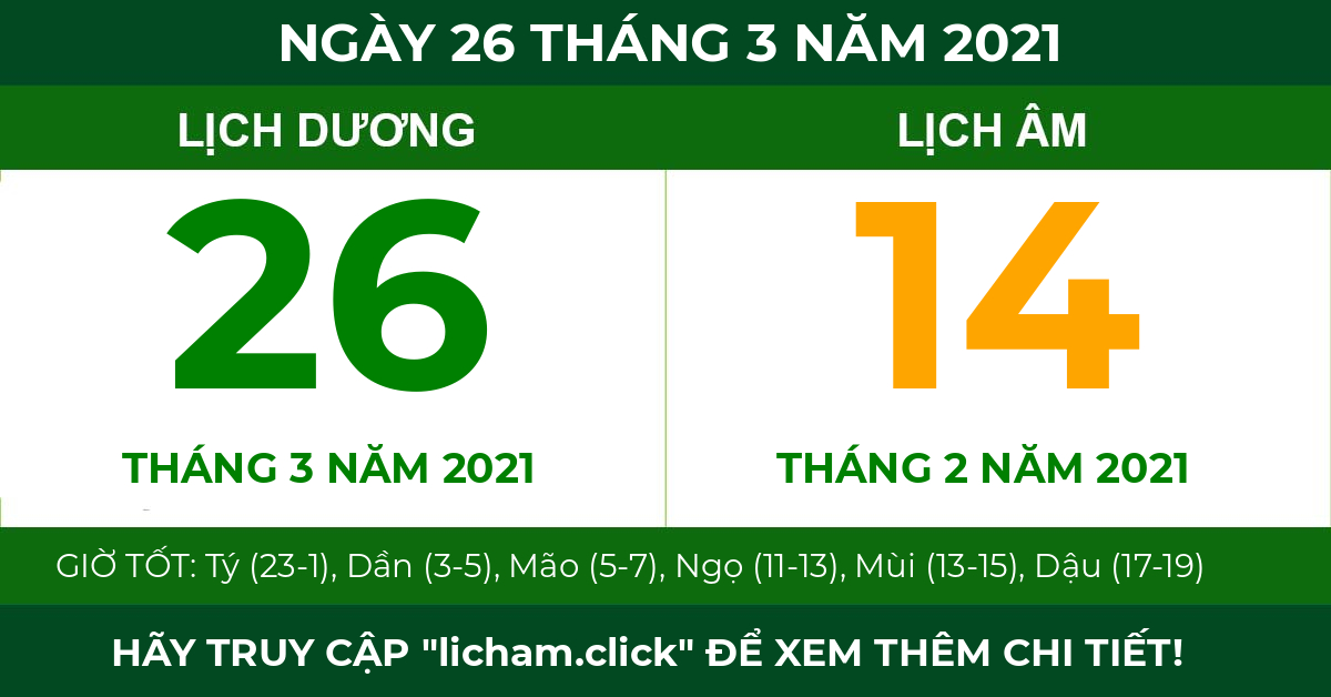 lịch âm ngày 26 tháng 3 năm 2021