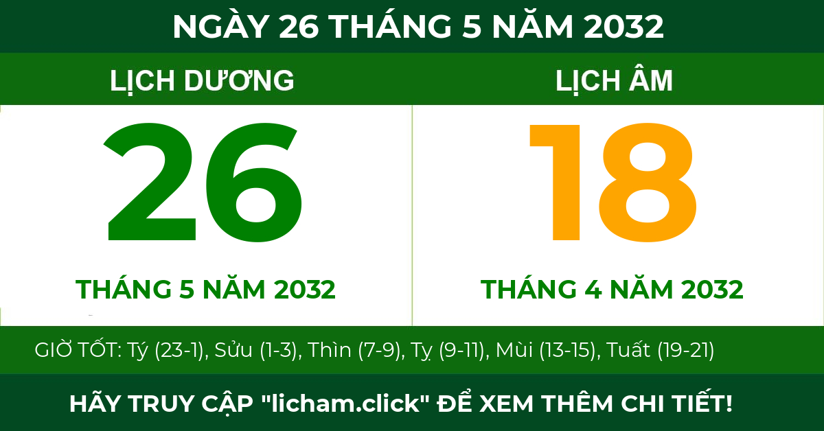 lịch âm ngày 26 tháng 5 năm 2032