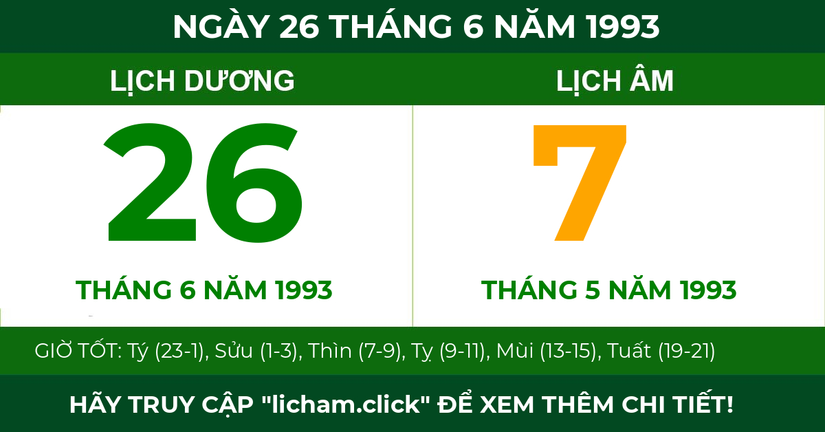lịch âm ngày 26 tháng 6 năm 1993