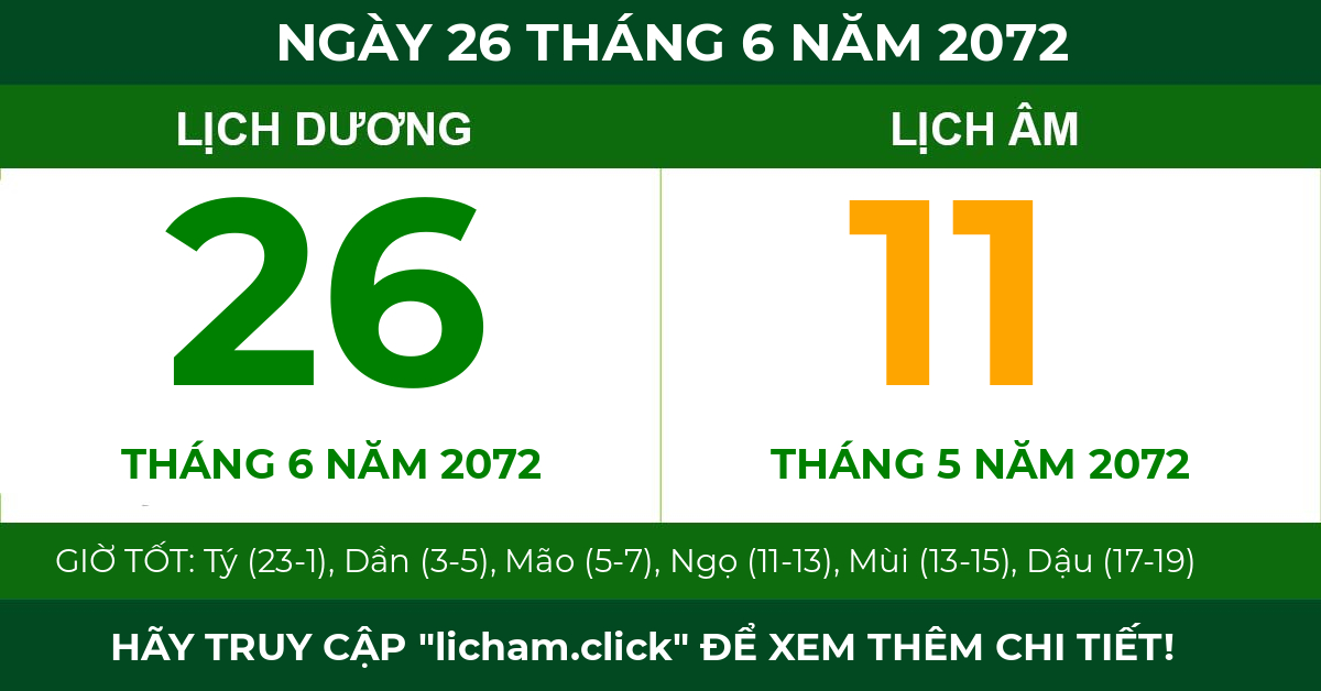 lịch âm ngày 26 tháng 6 năm 2072